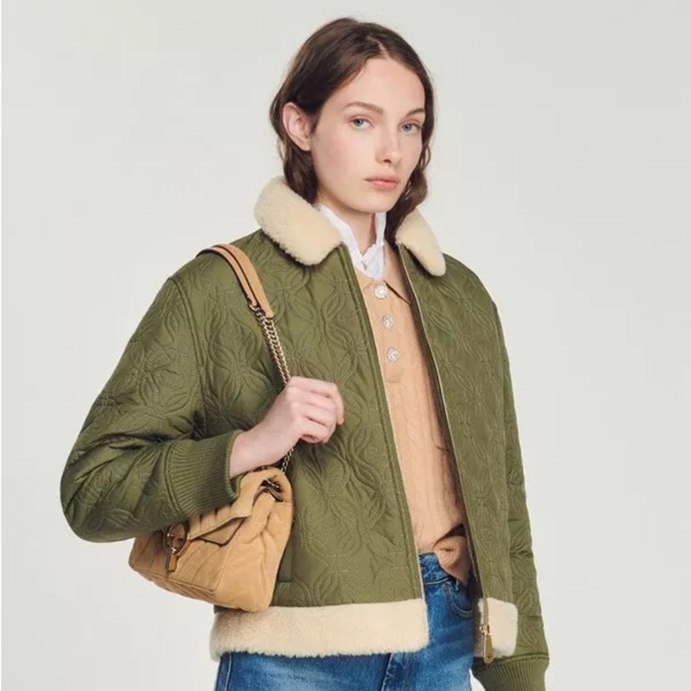 NWT Sandro Padded Jacket With A Fur-Lined Collar